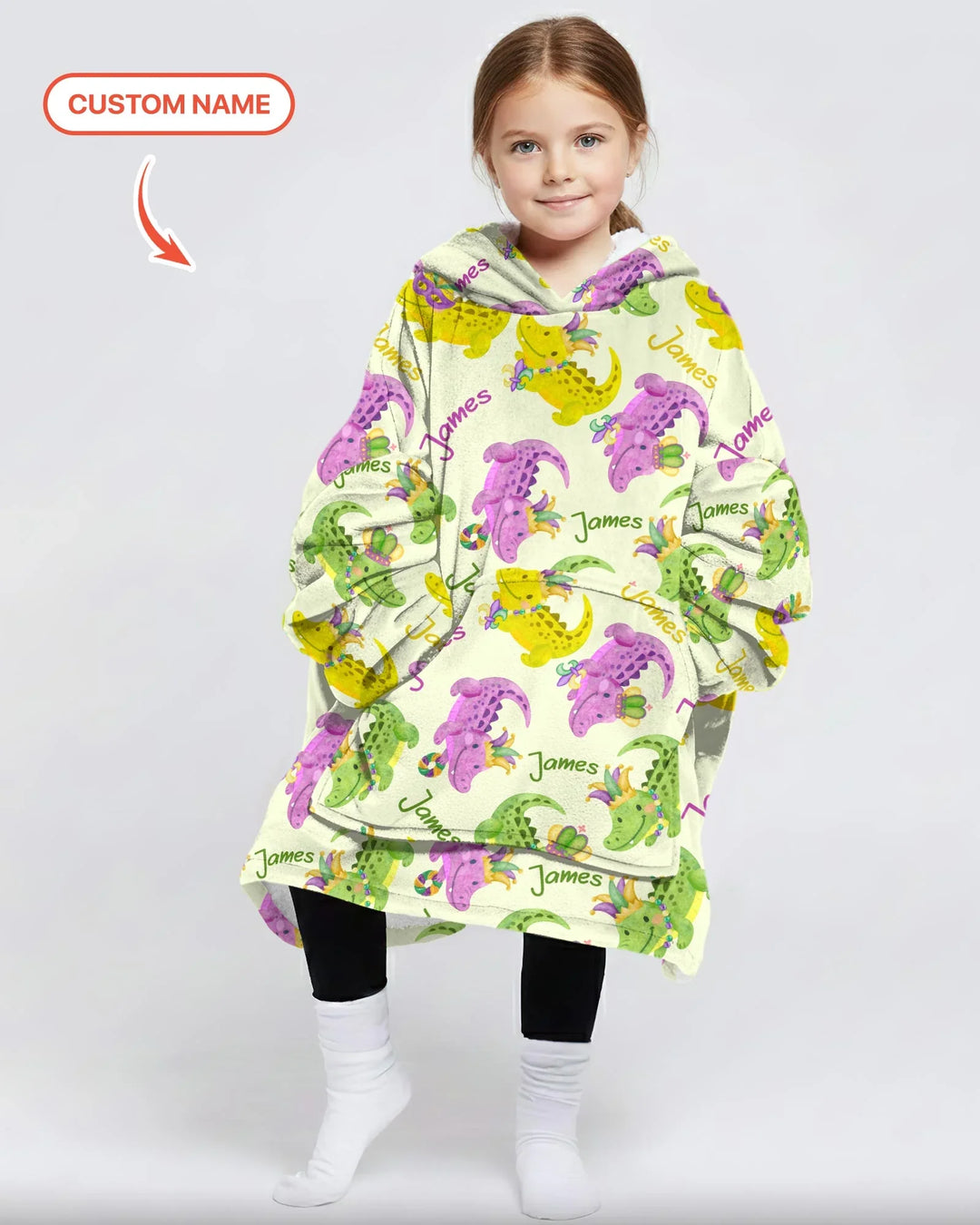 Personalisierter Name Mardi Gras Alligator Tragbare Bambus-Decken-Kapuzenjacke