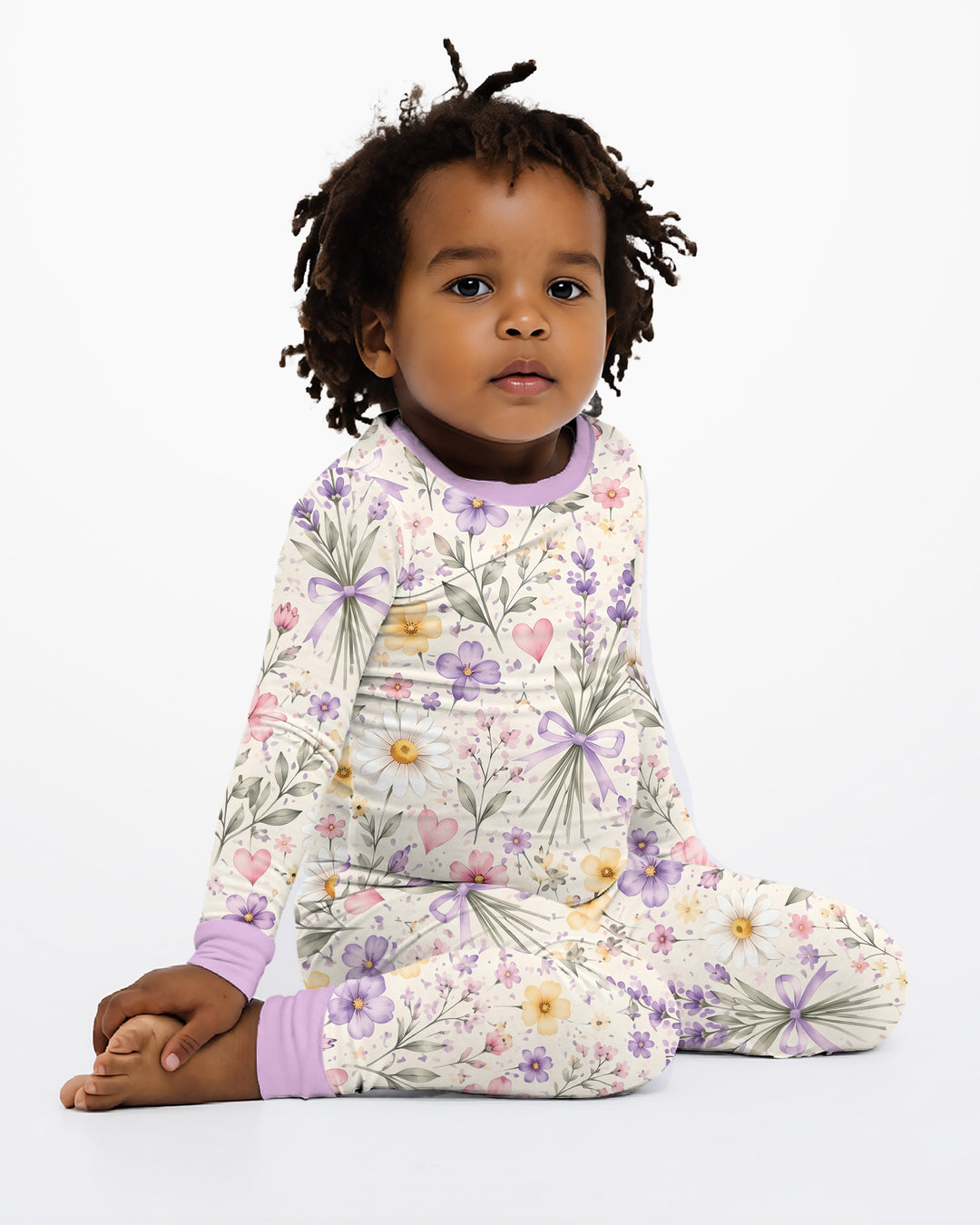 Lavender Wildflower Pastel Floral Bamboo Two Piece Long Sleeve Pajama Set