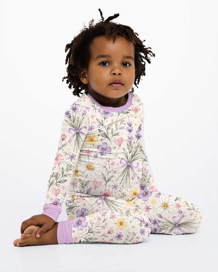 Lavender Wildflower Pastel Floral Bamboo Two Piece Long Sleeve Pajama Set