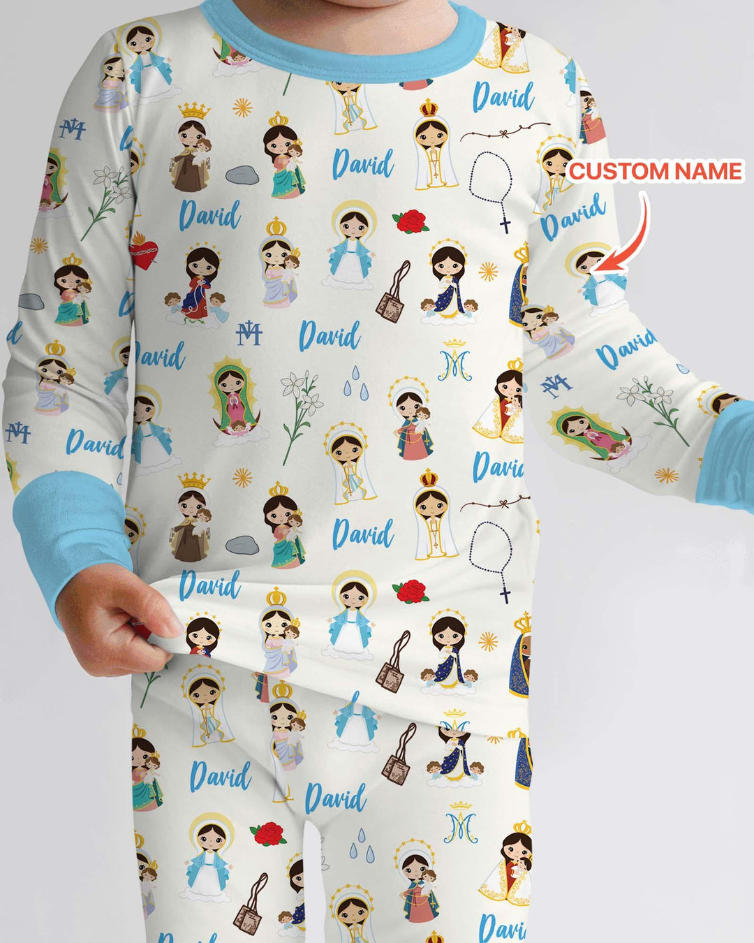 Custom Name Mother Mary Bamboo Two Piece Long Sleeve Pajama Set