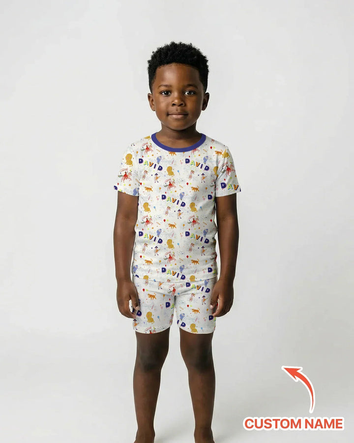 Zweiteiliges Pyjama-Set mit kurzen Ärmeln und Shorts im Sommer-Design