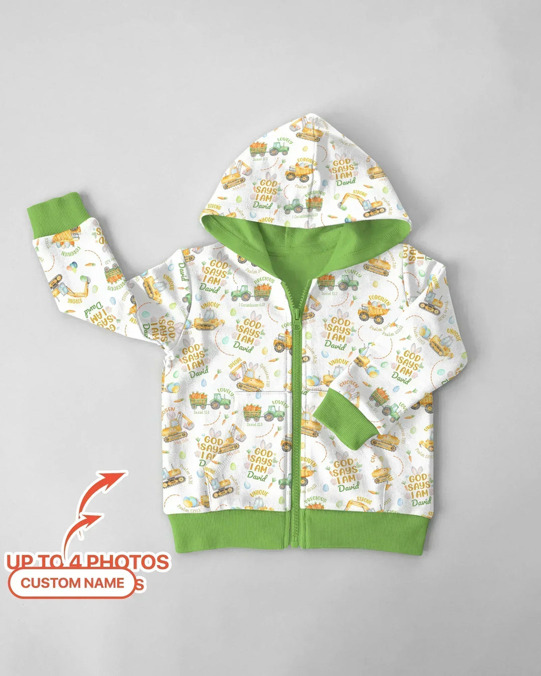 Frohe Ostern Gott sagt, ich bin Personalisierter Name Bambus-Kapuzenpullover mit Reißverschluss