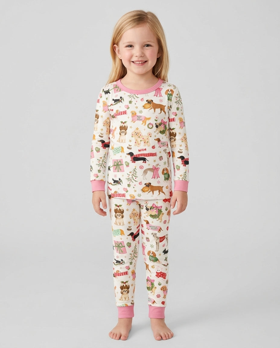 Festive Dog Merry Woofmas Bamboo Two Piece Long Sleeve Pajama Set
