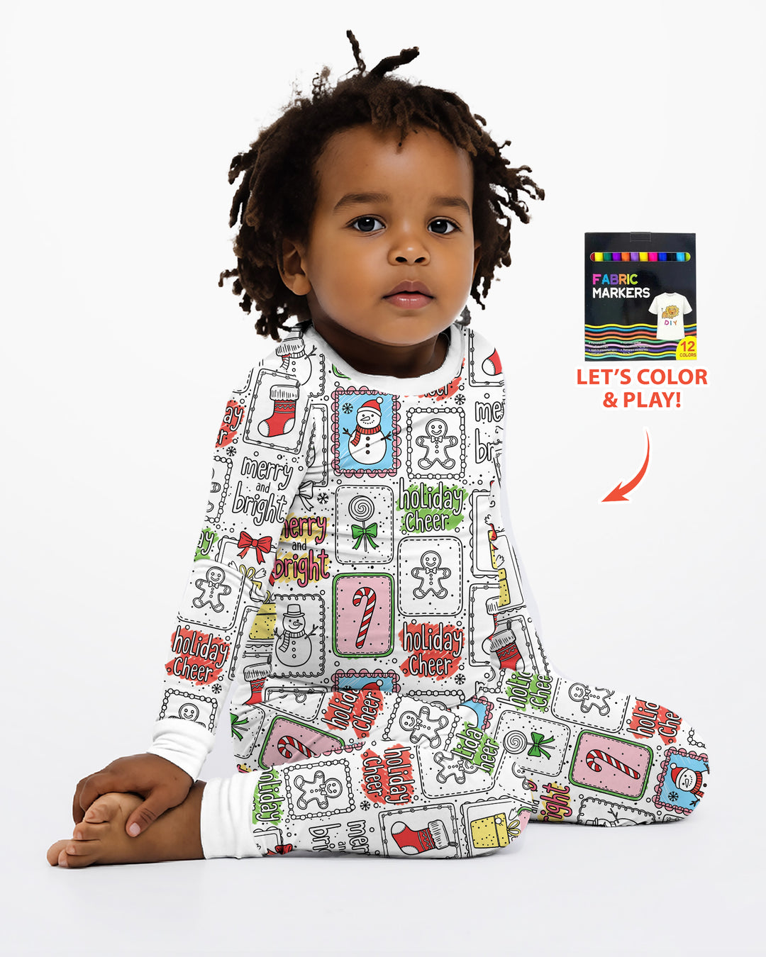 Merry Christmas Colorable  Bamboo Two Piece Long Sleeve Pajama Set