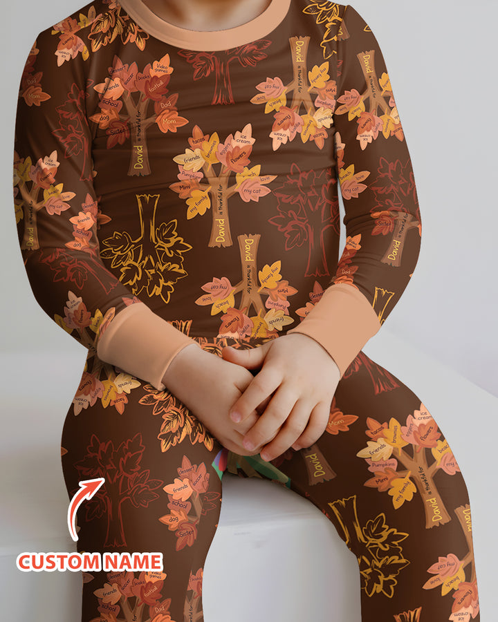 Custom Thanksgiving Tree Bamboo Two Piece Long Sleeve Pajama Set