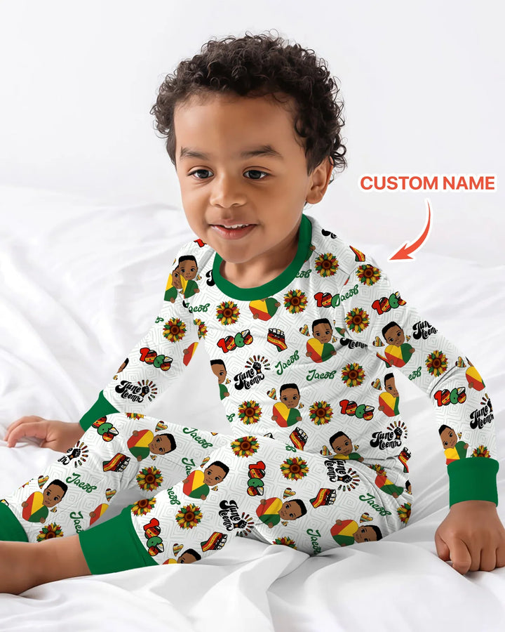 Custom Name Bloom in Freedom Bamboo Two Piece Long Sleeve Pajama Set