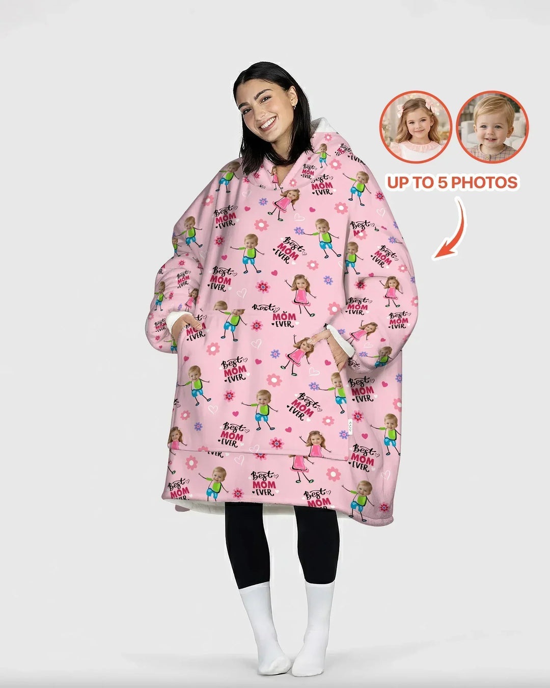 Personalisierbarer Foto "Beste Mama aller Zeiten" Doodle Bambus-Decken-Hoodie