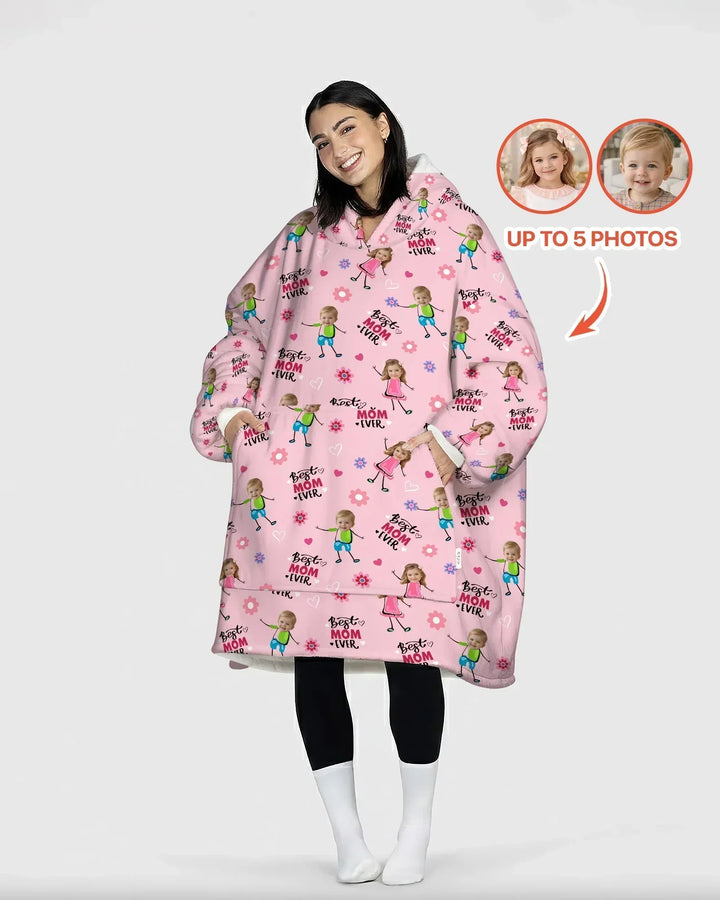 Personalisierbarer Foto "Beste Mama aller Zeiten" Doodle Bambus-Decken-Hoodie