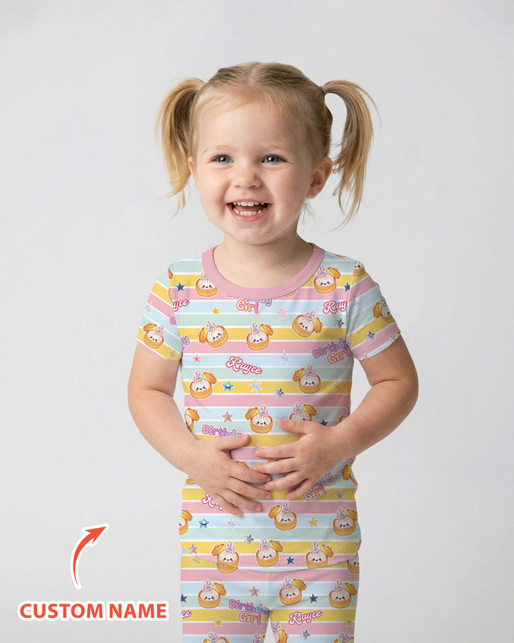 Custom Dumpling Birthday Girl  Bamboo Two Piece Short Sleeve Pajama Set