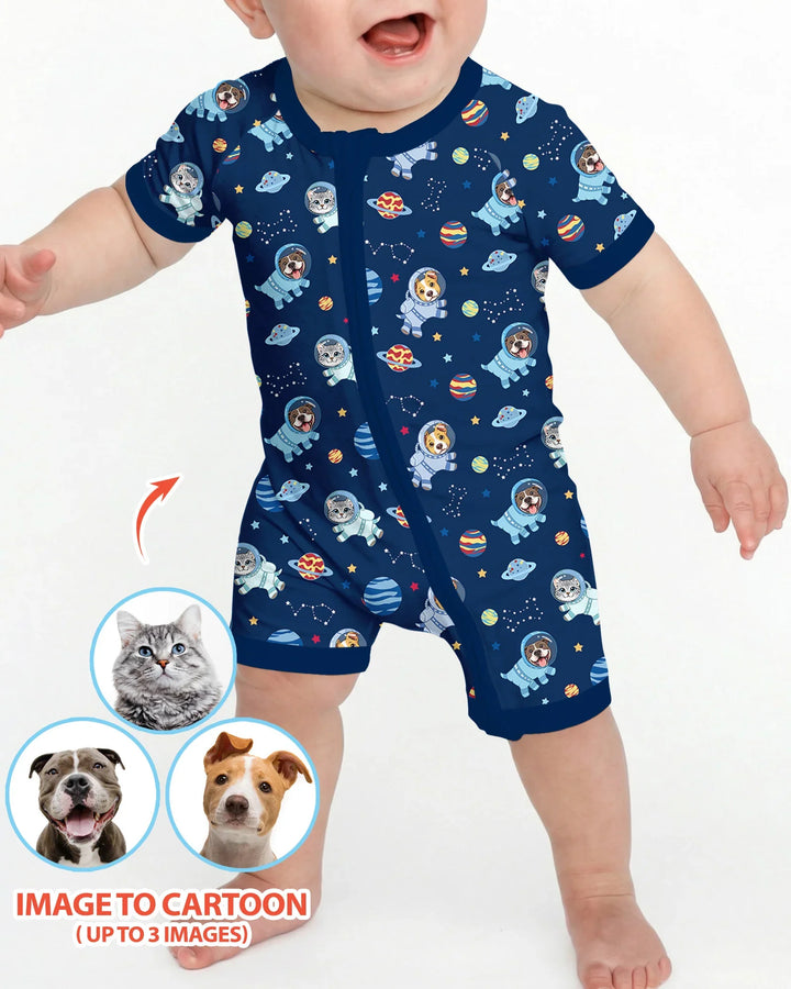 Astronaut Custom Pet Image Family Matching Bamboo Shorty Zippy