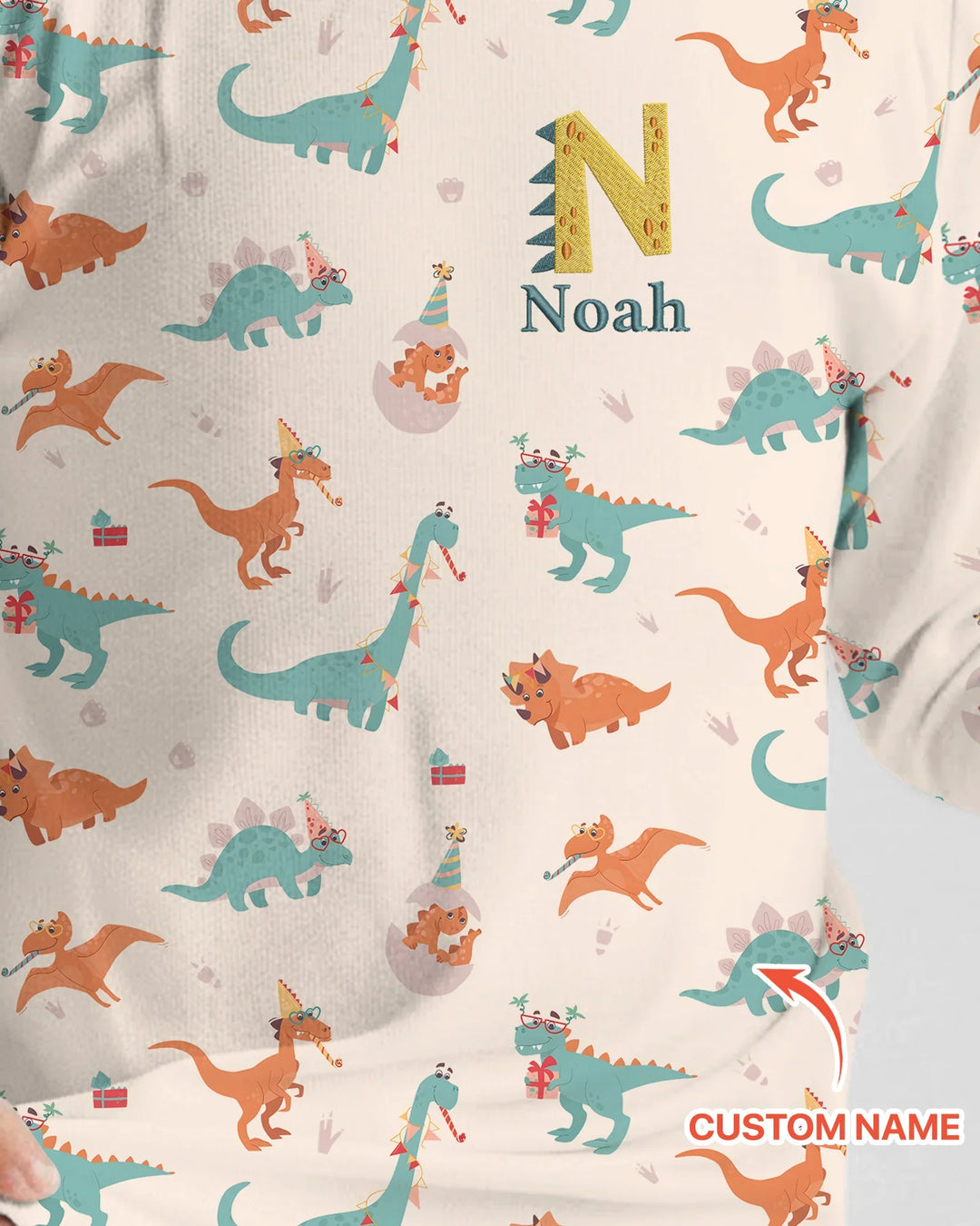 Custom Embroidered Name Dinosaurs Bamboo Two Piece Long Sleeve Pajama Set