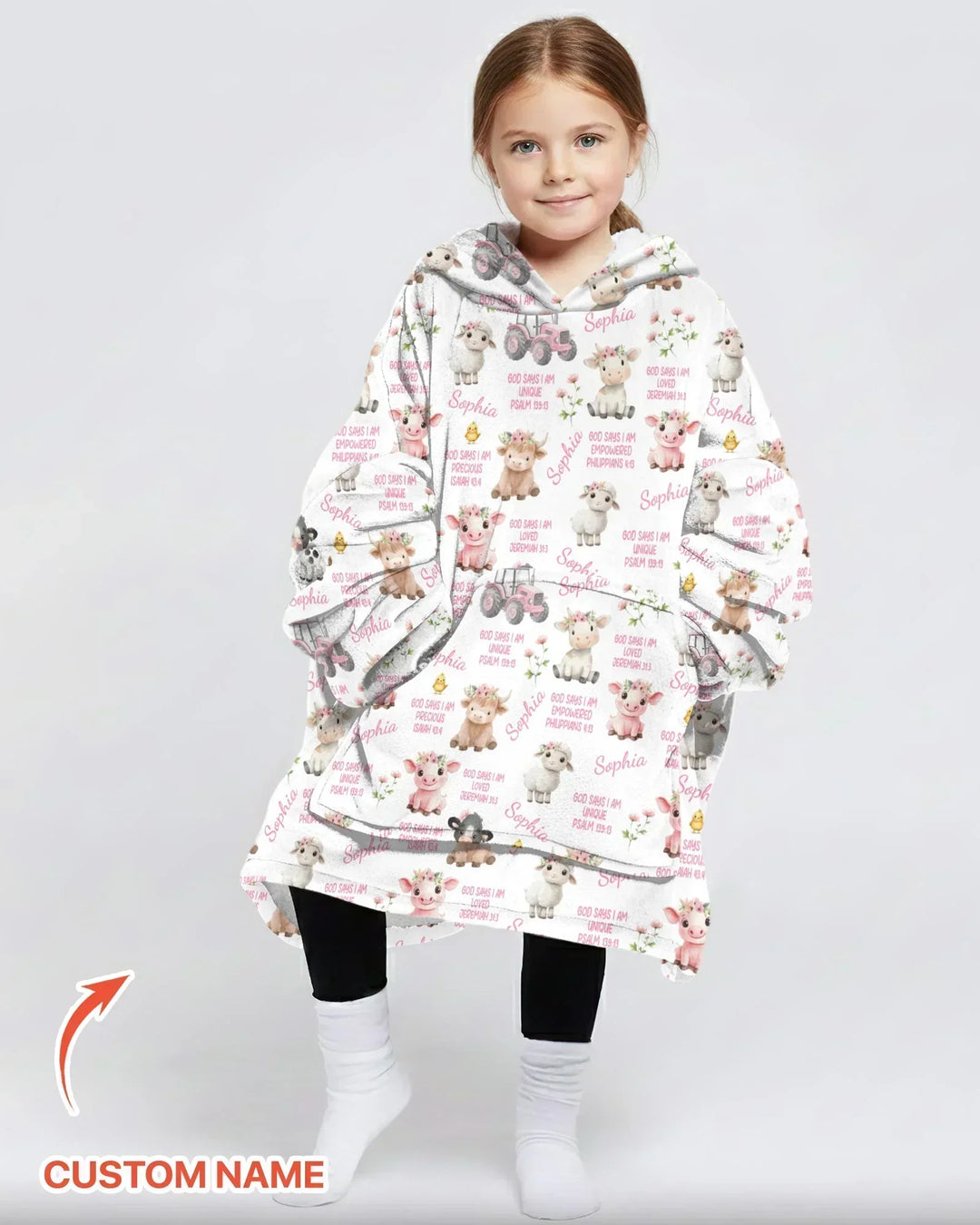 Personalisierbarer Name Gott Sagt Ich Bin Bauernhoftiere Bambus Decken-Hoodie