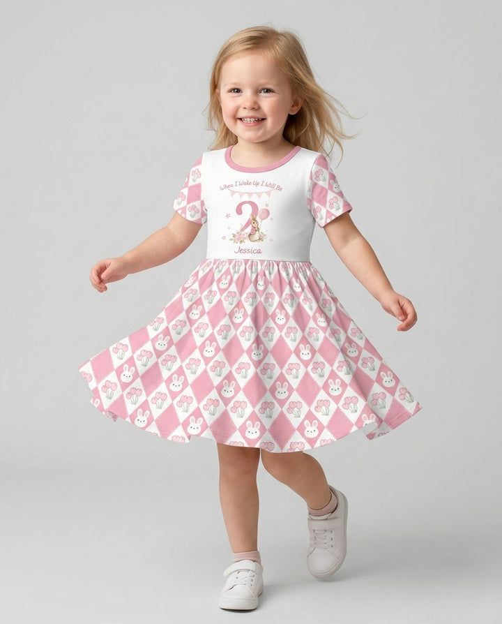 Custom Name When I Wake Up Bunny Birthday Bamboo Twirl Dress