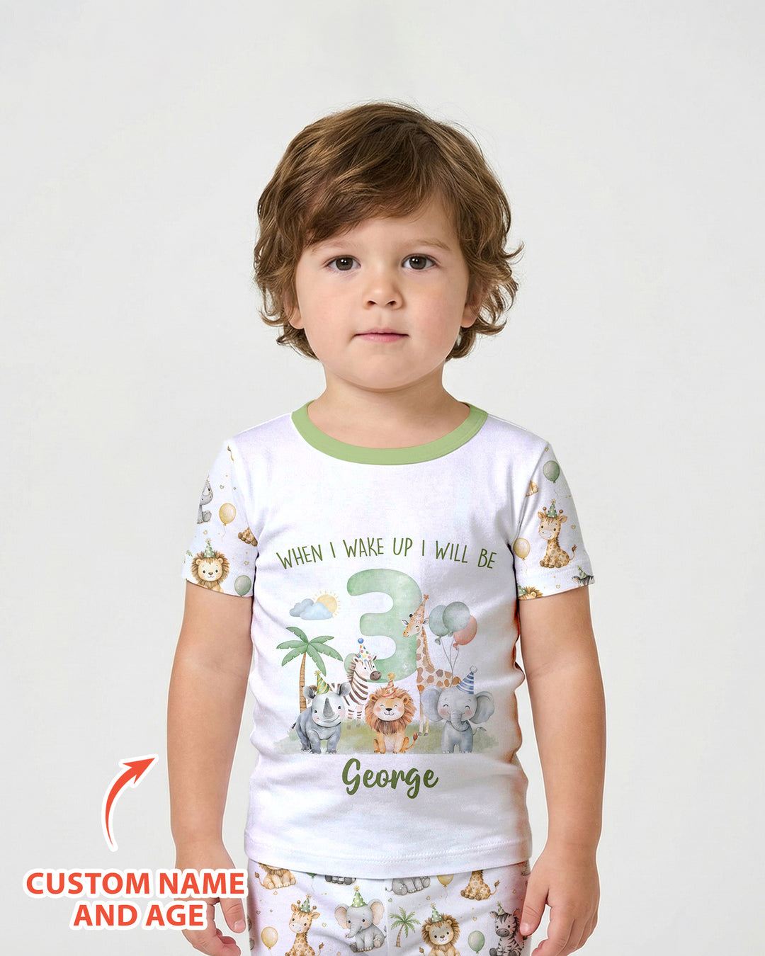 Custom Name Safari Animals When I Wake Up I Will Be Birthday Bamboo Two Piece Short Sleeve Shorts Pajama Set