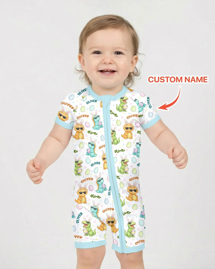 Custom Name Dinosaur on the Hunt Bamboo Shorty Zippy