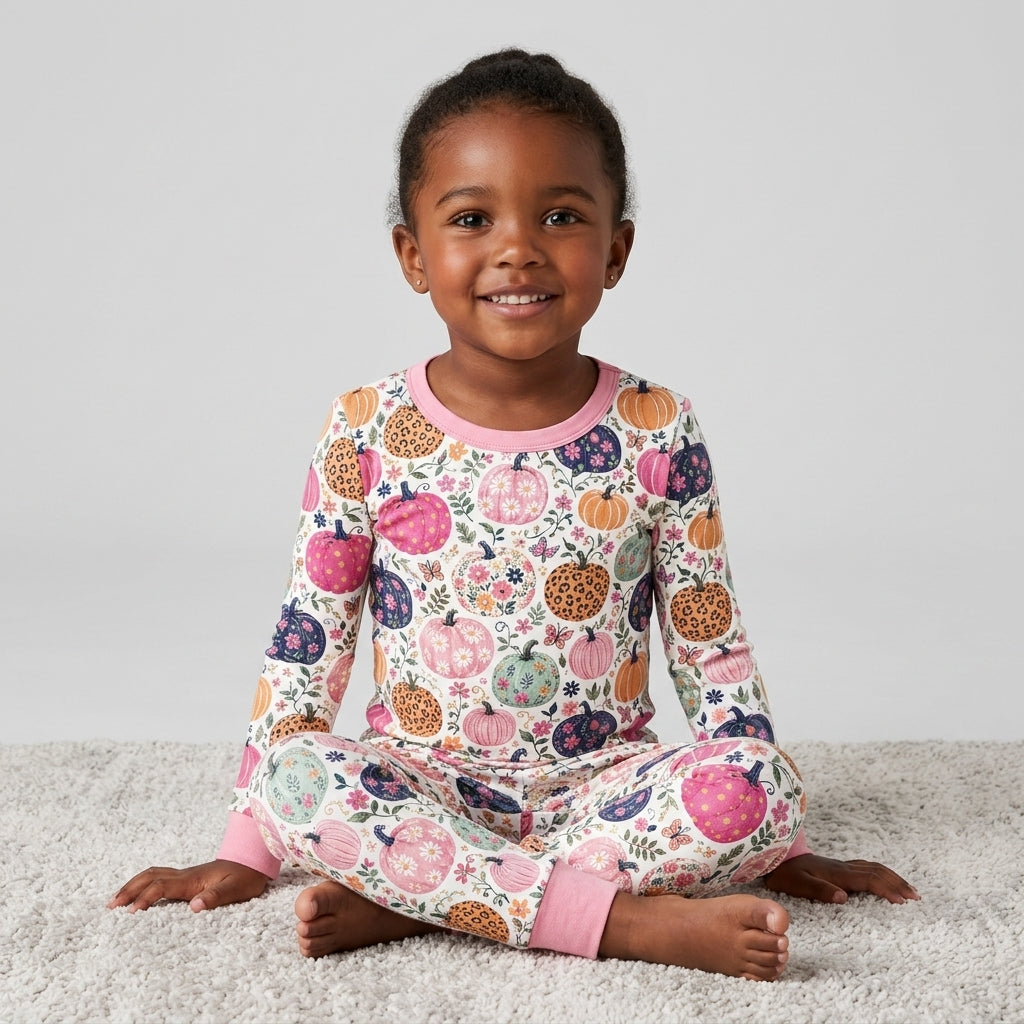 Floral Pumpkin Bamboo Two Piece Long Sleeve Pajama Set