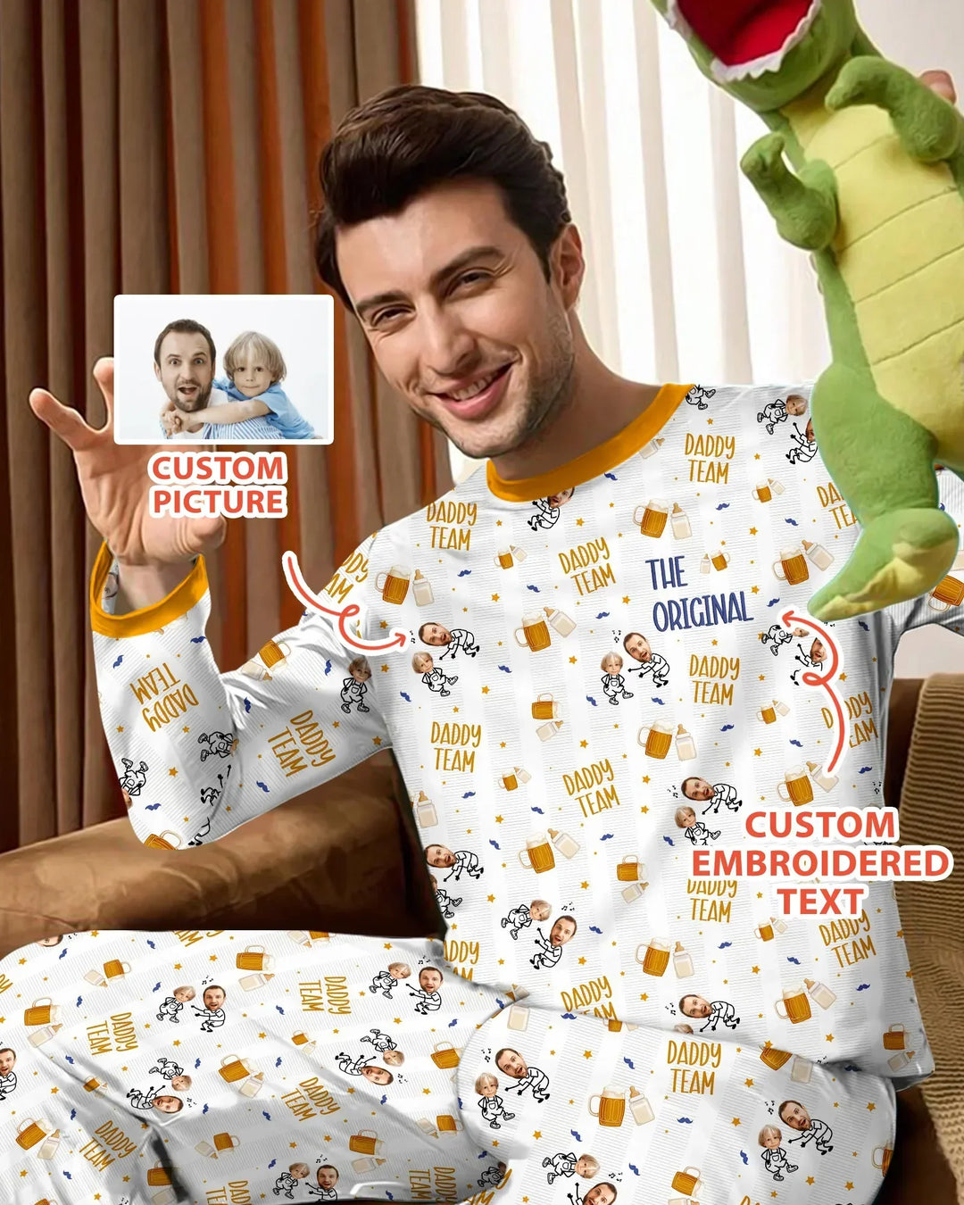 Embroidered Dad And Me Picture Bamboo Men's Pajama Set