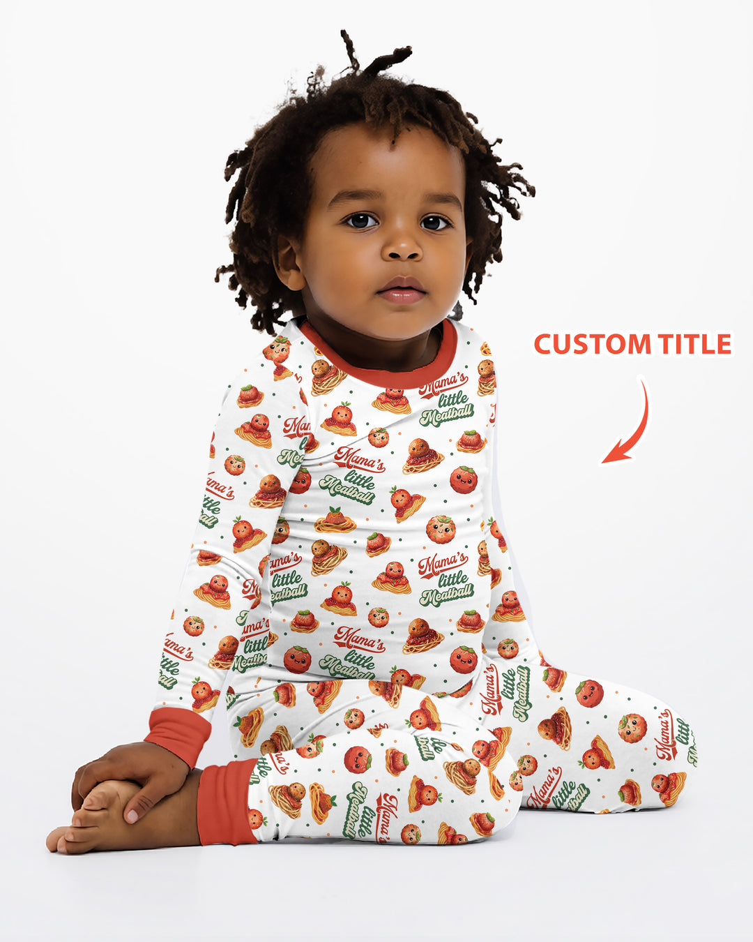 Custom Name Little Meatball Bamboo Two Piece Long Sleeve Pajama Set