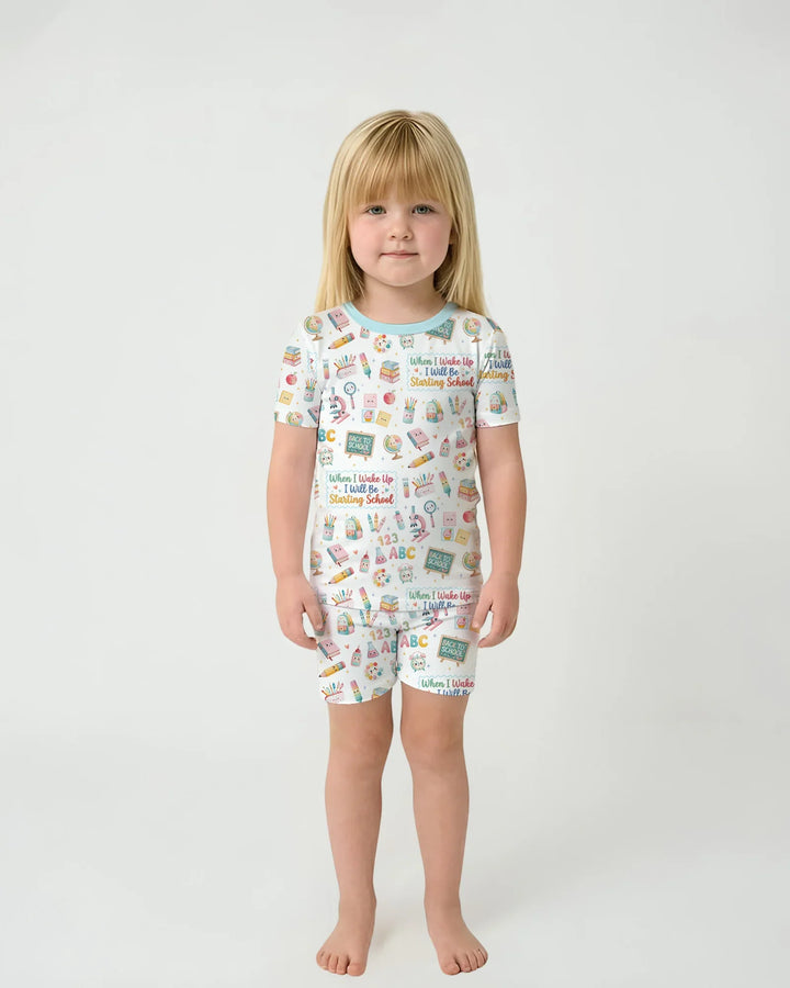 When I Wake Up I Will Be Starting School Bamboo Two Piece Short Sleeve Shorts Pajama Set