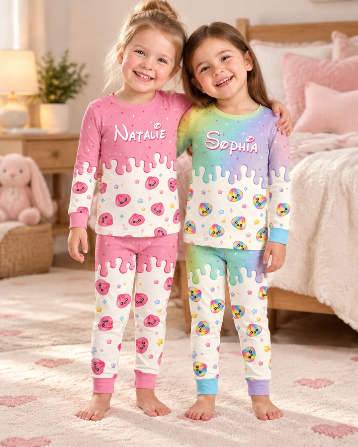 Personalized Dripping Kawaii Dumpling Bamboo Two Piece Long Sleeve Pajama Set