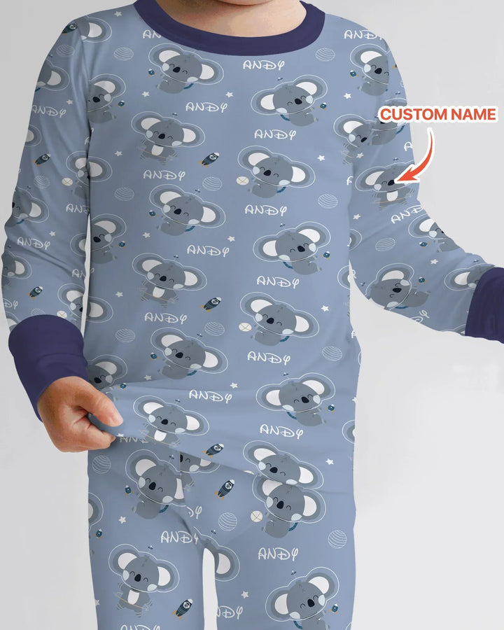 Custom Name Cosmic Koala Bamboo Two Piece Long Sleeve Pajama Set