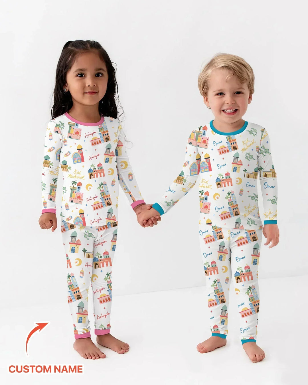 Eid Mubarak Custom Name Bamboo Two Piece Long Sleeve Pajama Set