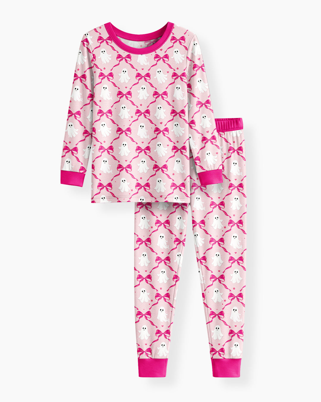 Cute Ghost Boo Coquette Halloween Bamboo Two Piece Long Sleeve Pajama Set