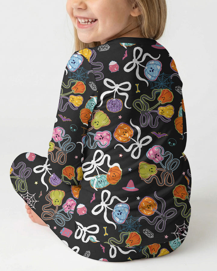 Jack-o'-lantern Coquette Bow Matching Bamboo Two Piece Long Sleeve Pajama Set