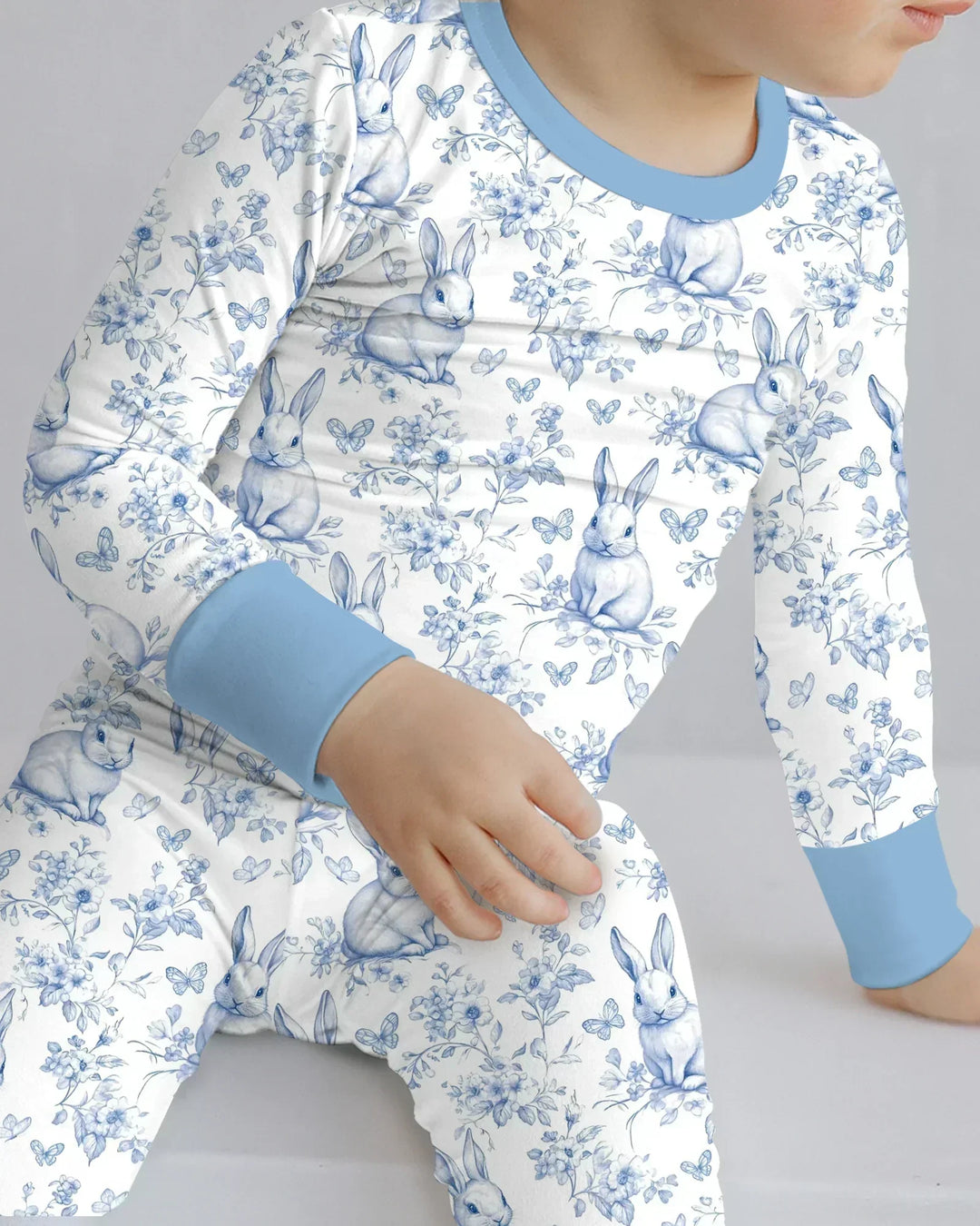Easter Chinoiserie Toile de Jouy Bamboo Two Piece Long Sleeve Pajama Set