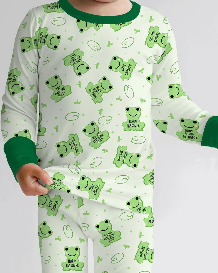 Marzipan Passover Conversation Frogs Bamboo Two Piece Long Sleeve Pajama Set