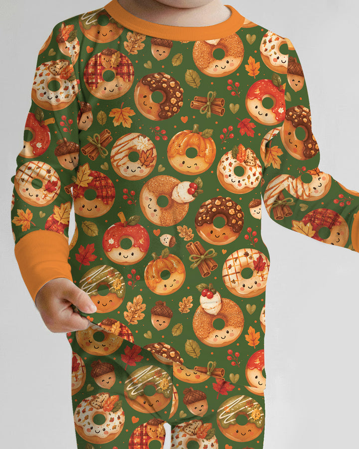 Cute Fall Donut Bamboo Two Piece Long Sleeve Pajama Set
