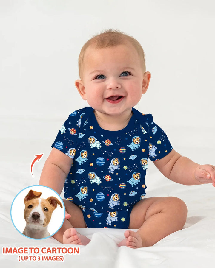 Astronaut Custom Pet Image Family Matching Bamboo Bodysuit