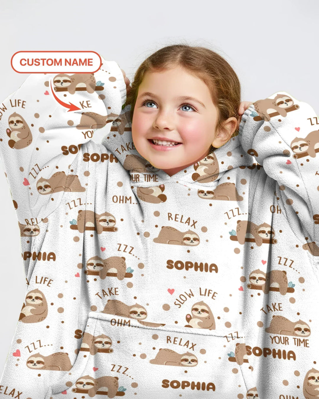 Personalisierbarer süßer Faultier-Bambus-Decken-Hoodie
