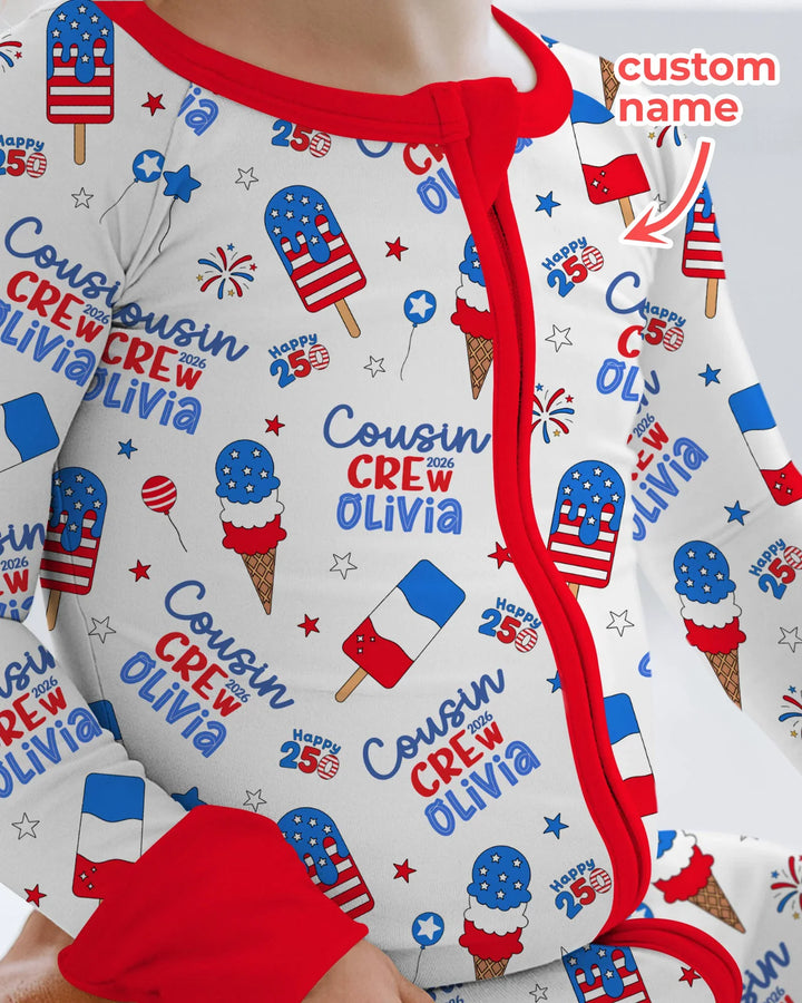 Custom Name 4th of July Cousin Crew Bamboo Convertible Zippy