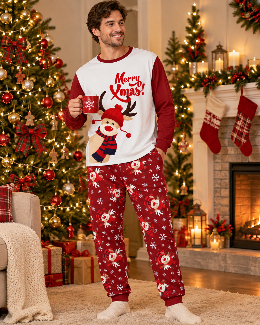Merry Reindeer Nights Bamboo Men's Pajama Set