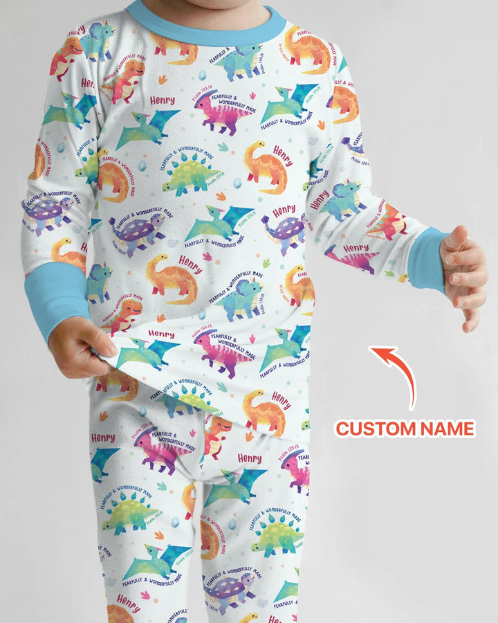 Fearfully & Wonderfully Made Custom Name Boy Bamboo Two Piece Long Sleeve Pajama Set