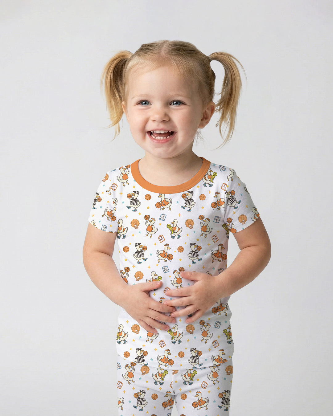 Silly Goose Playing Basketball Bamboo Two Piece Short Sleeve Pajama Set