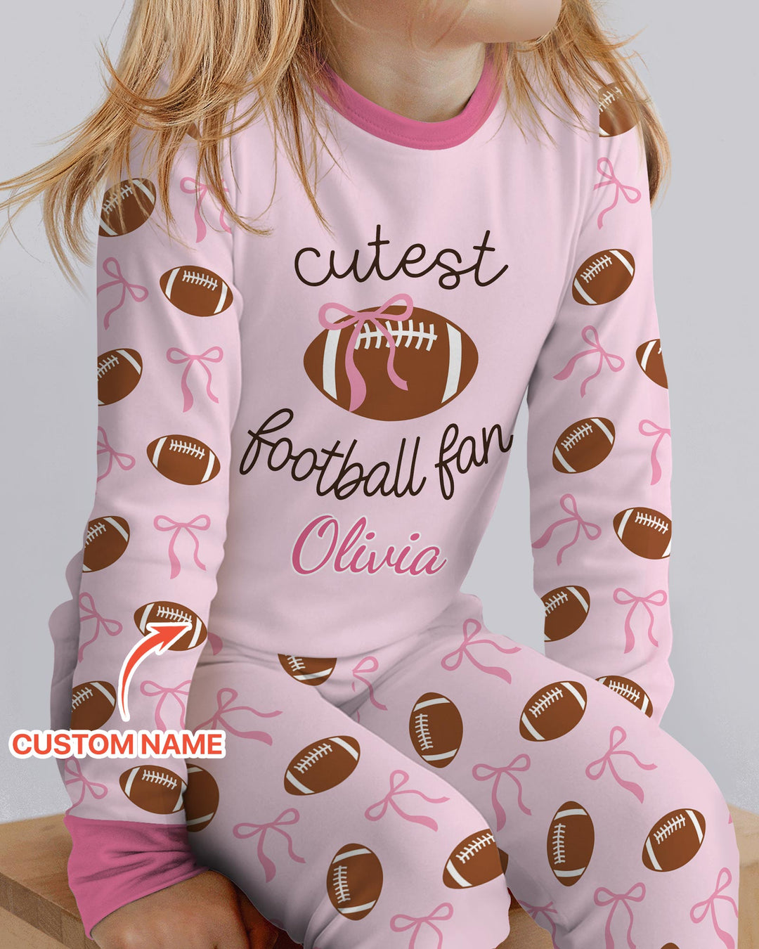 Custom Name Cutest Football Fan Bamboo Two Piece Long Sleeve Pajama Set