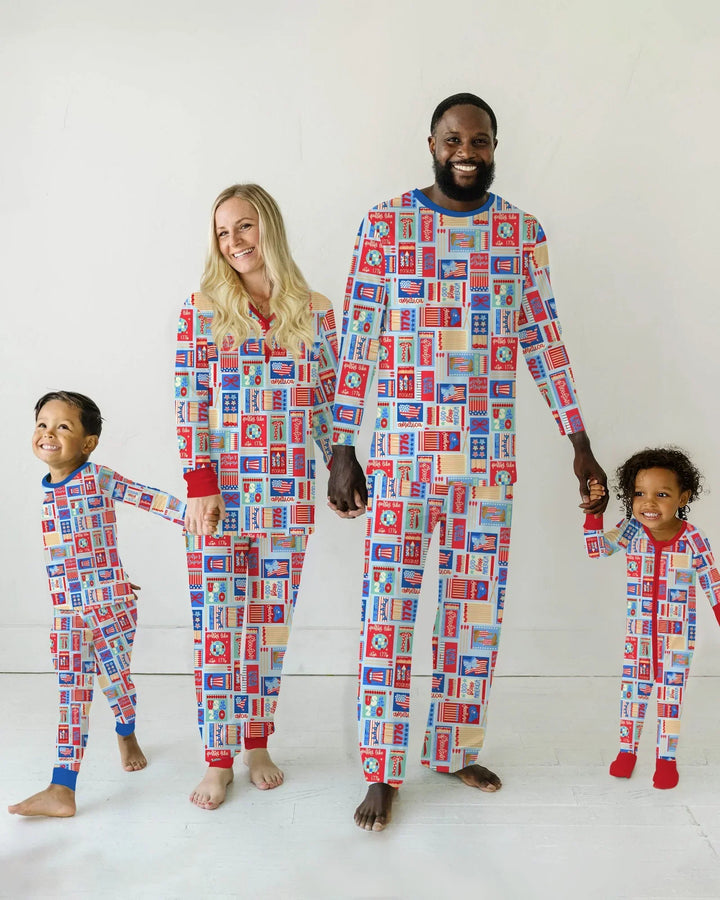 Patriotisches Streichholzschachtel-Pyjama-Set aus Bambus für Damen im Partnerlook