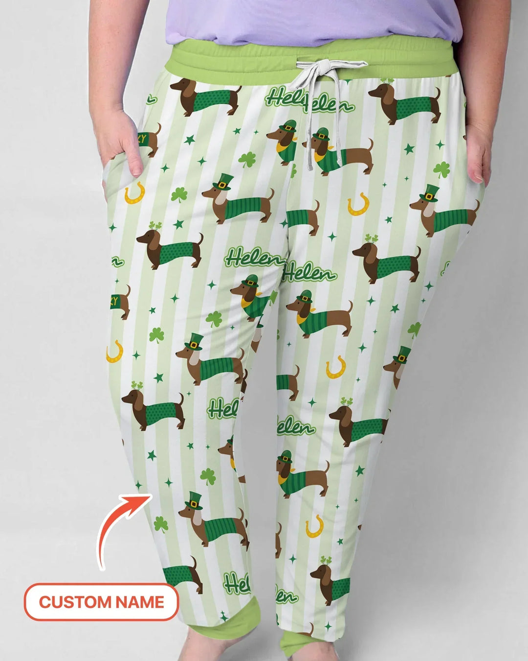 Glückliche Dackel St. Patrick's Day Familie passender Schlafanzug aus Bambus für Damen