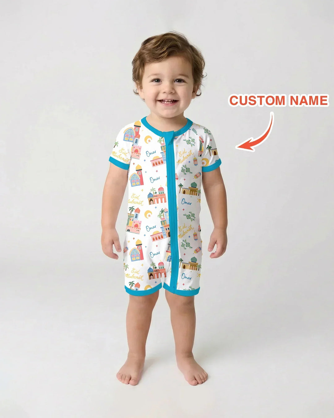 Eid Mubarak Custom Name Bamboo Shorty Zippy
