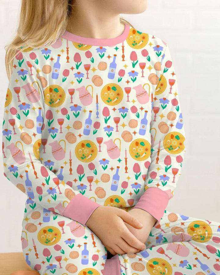 Pesach Sameach Matching Family Bamboo Two Piece Long Sleeve Pajama Set