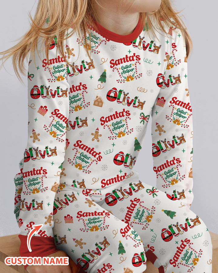 Personalized Santa's Little Helper Bamboo Two Piece Long Sleeve Pajama Set