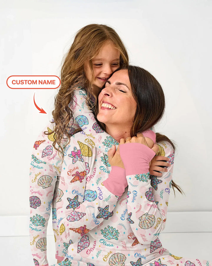 Personalisierter Name Küsten-Wildblumen Sommer-Bambus-Pyjama-Set für Damen