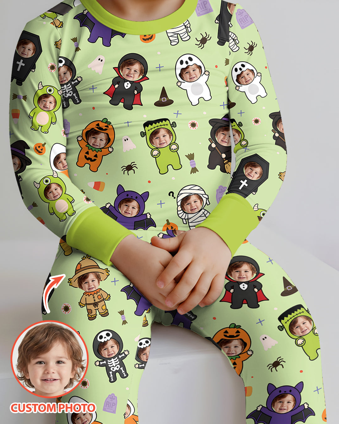 Custom Photo Little Halloween Crew Bamboo Two Piece Long Sleeve Pajama Set