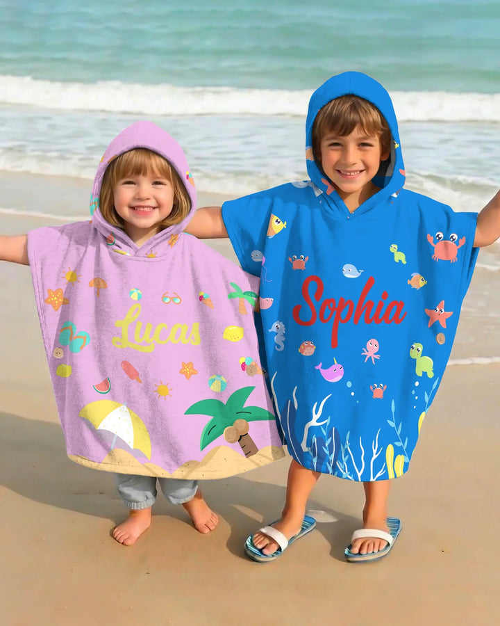 Personalised Fruits Palm Tree Marine Animals Bamboo Swim Poncho