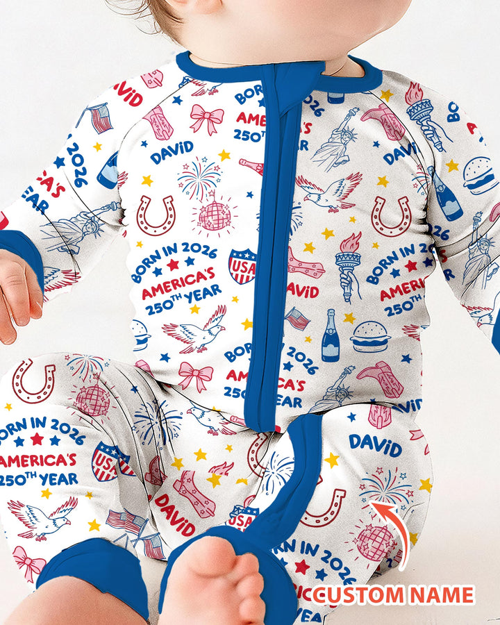 Born in 2026 America’s 250th Year Custom Name Bamboo Convertible Zippy