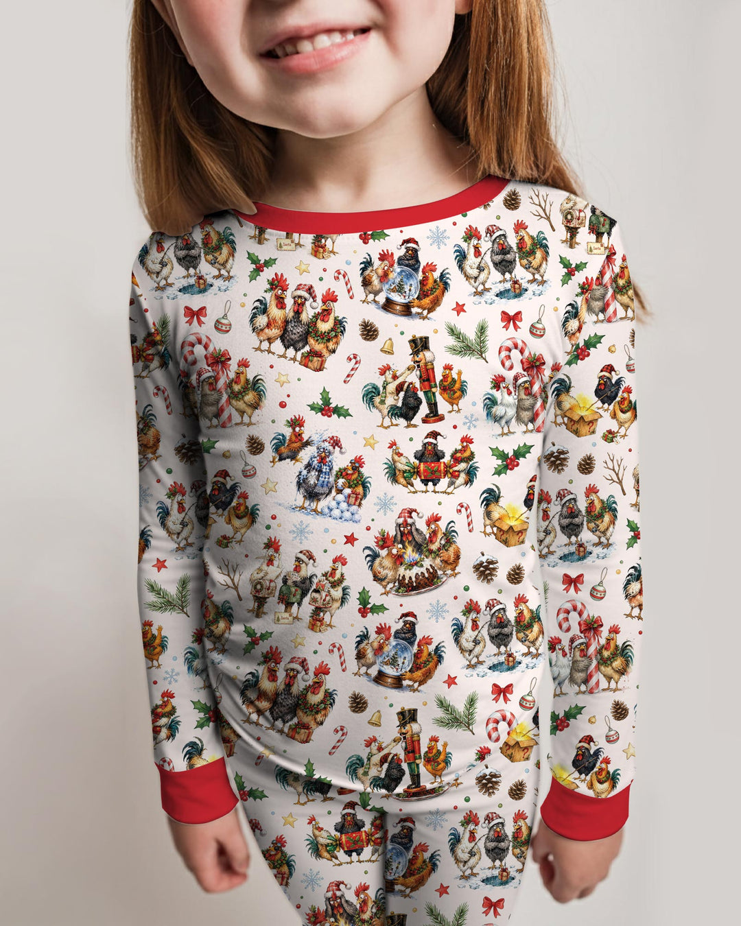 Funny Roosters On Christmas Bamboo Two Piece Long Sleeve Pajama Set