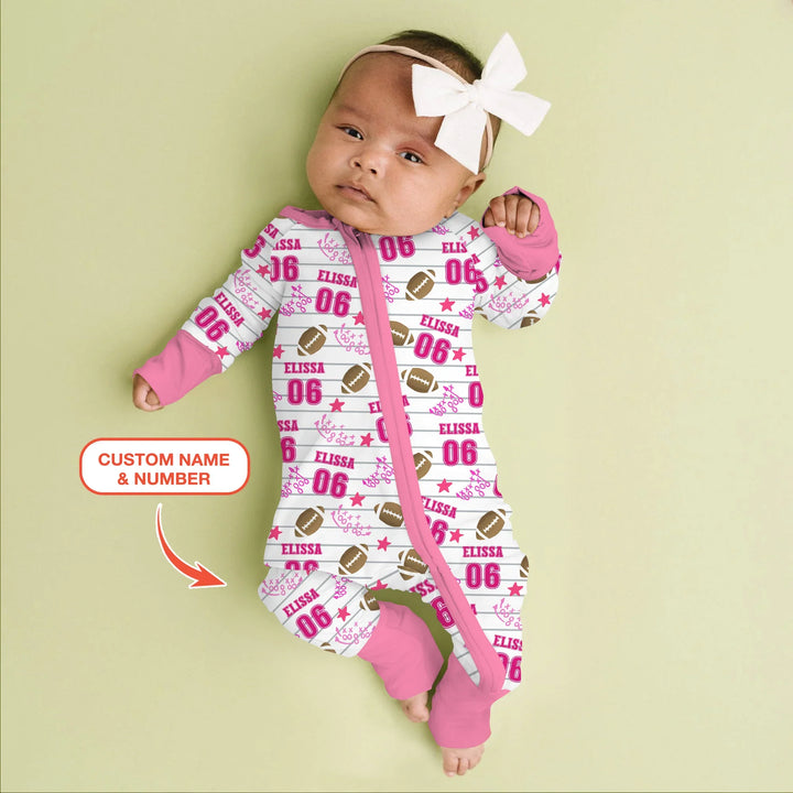 Custom Name Football Time Pink Bamboo Convertible Zippy