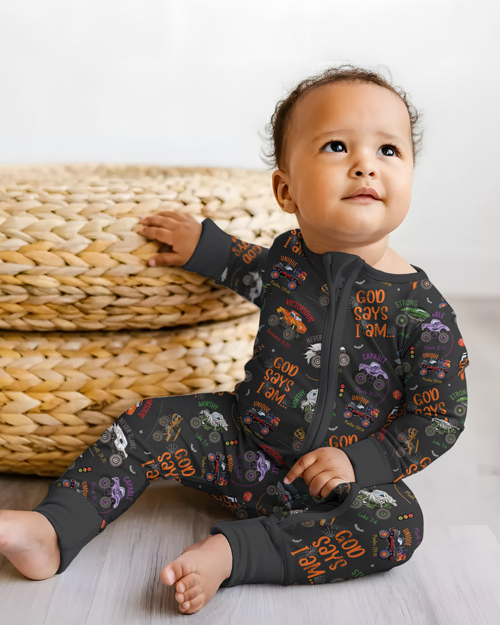 God Says I Am BOY Halloween Monster Truck  Bamboo Convertible Zippy